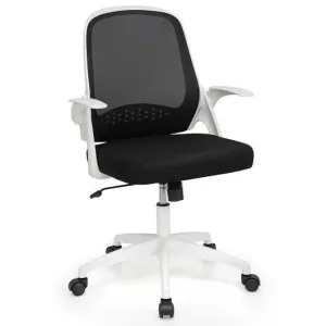 Adjustable Mesh Office Chair Rolling Computer Desk Chair with Flip-up Armrest-Wh