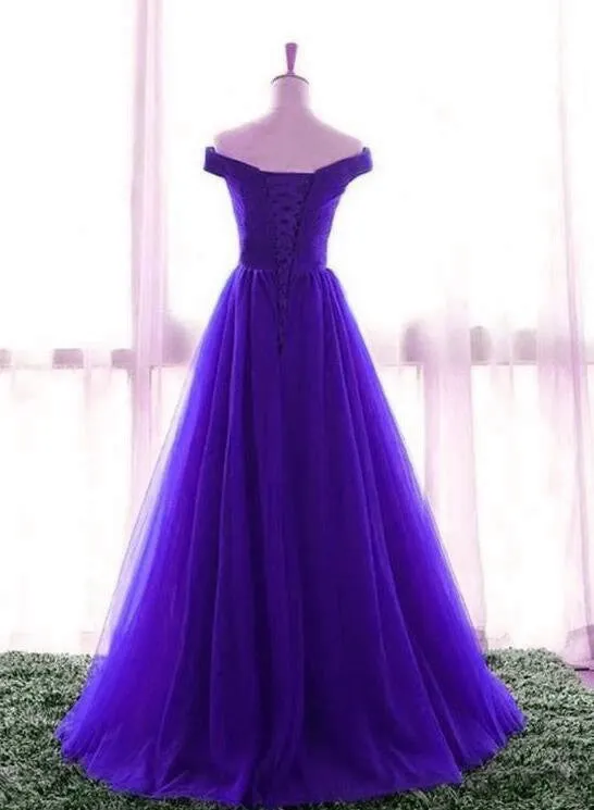 Beautiful Purple A-line Long Off Shoulder Prom Dress, New Prom Dress