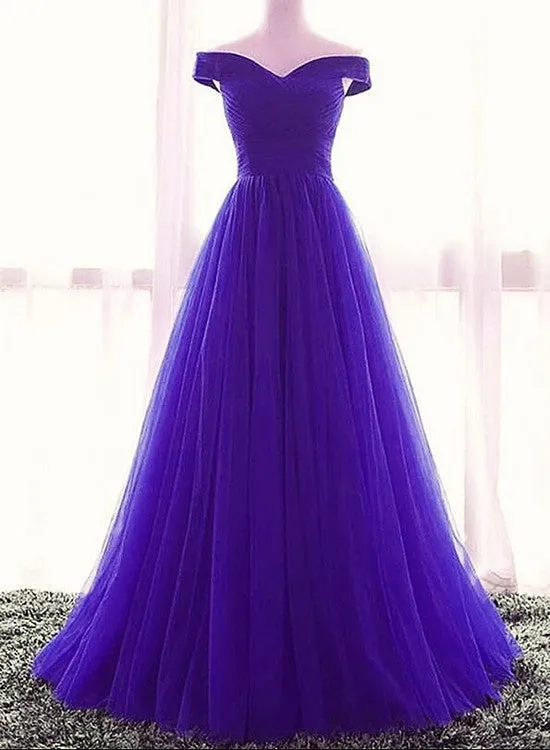 Beautiful Purple A-line Long Off Shoulder Prom Dress, New Prom Dress