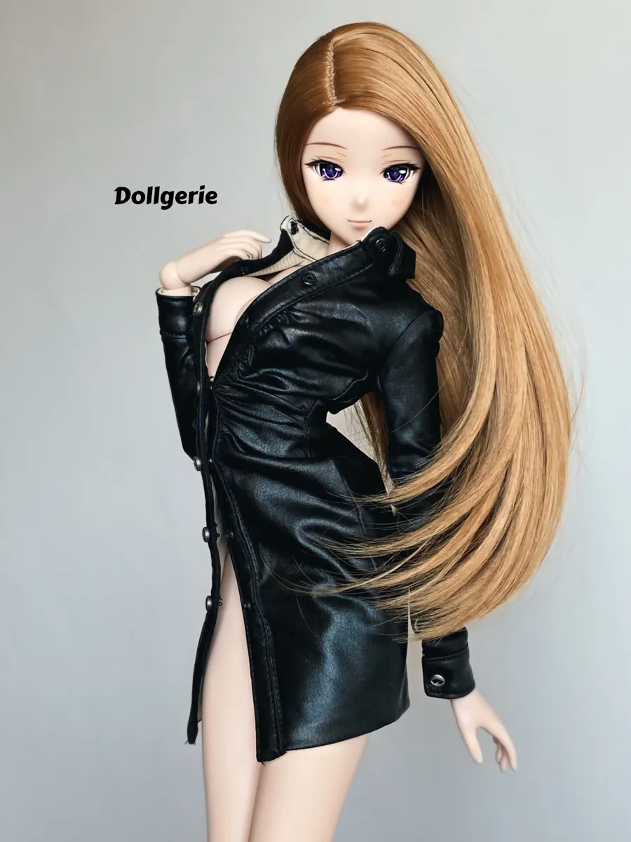 Black Faux Leather Overcoat for SmartDoll