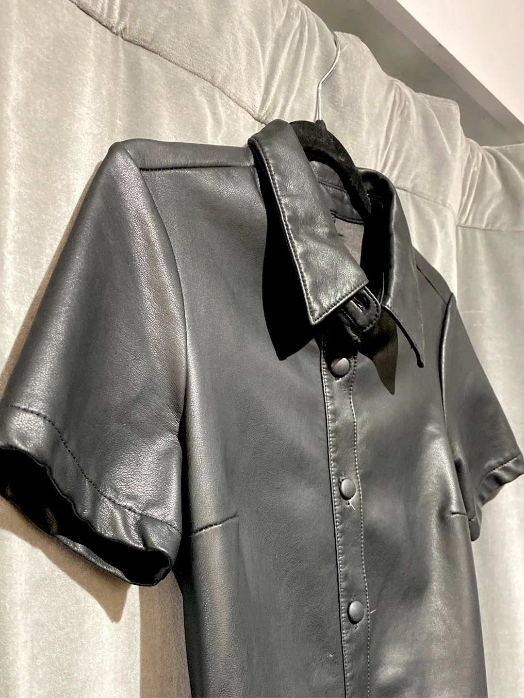 Blank NYC Black Faux Leather Collared Button Down Dress