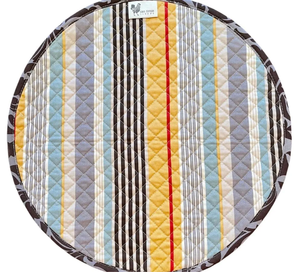 bold striped reversible garden gate licorice black printed round quilted cloth placemats