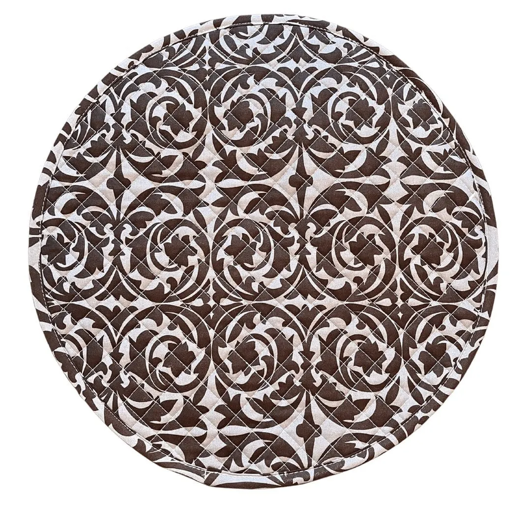 bold striped reversible garden gate licorice black printed round quilted cloth placemats