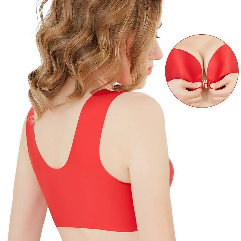 Comfortable Front Closure Seamless Wireless Bras - Red