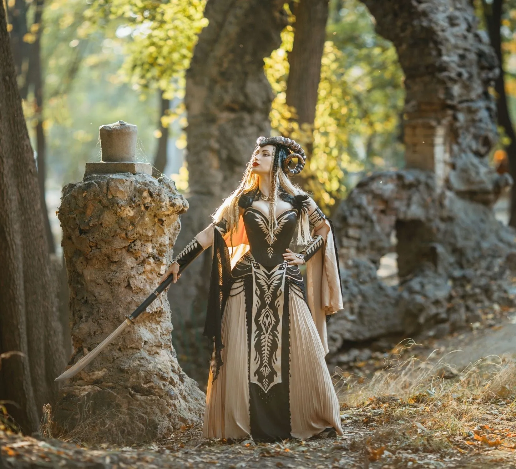 Gothic fantasy dress with eco-leather decorations