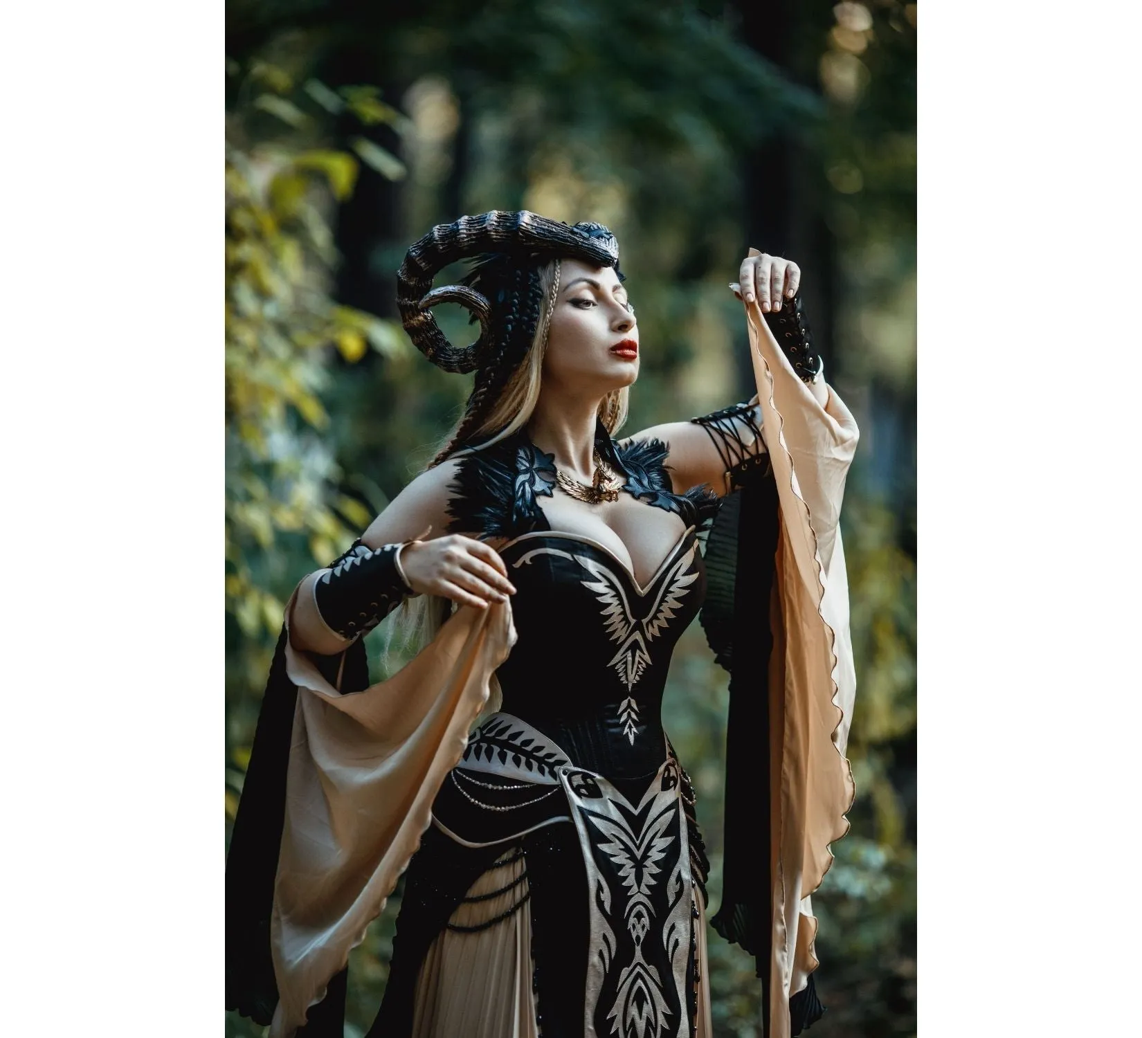 Gothic fantasy dress with eco-leather decorations
