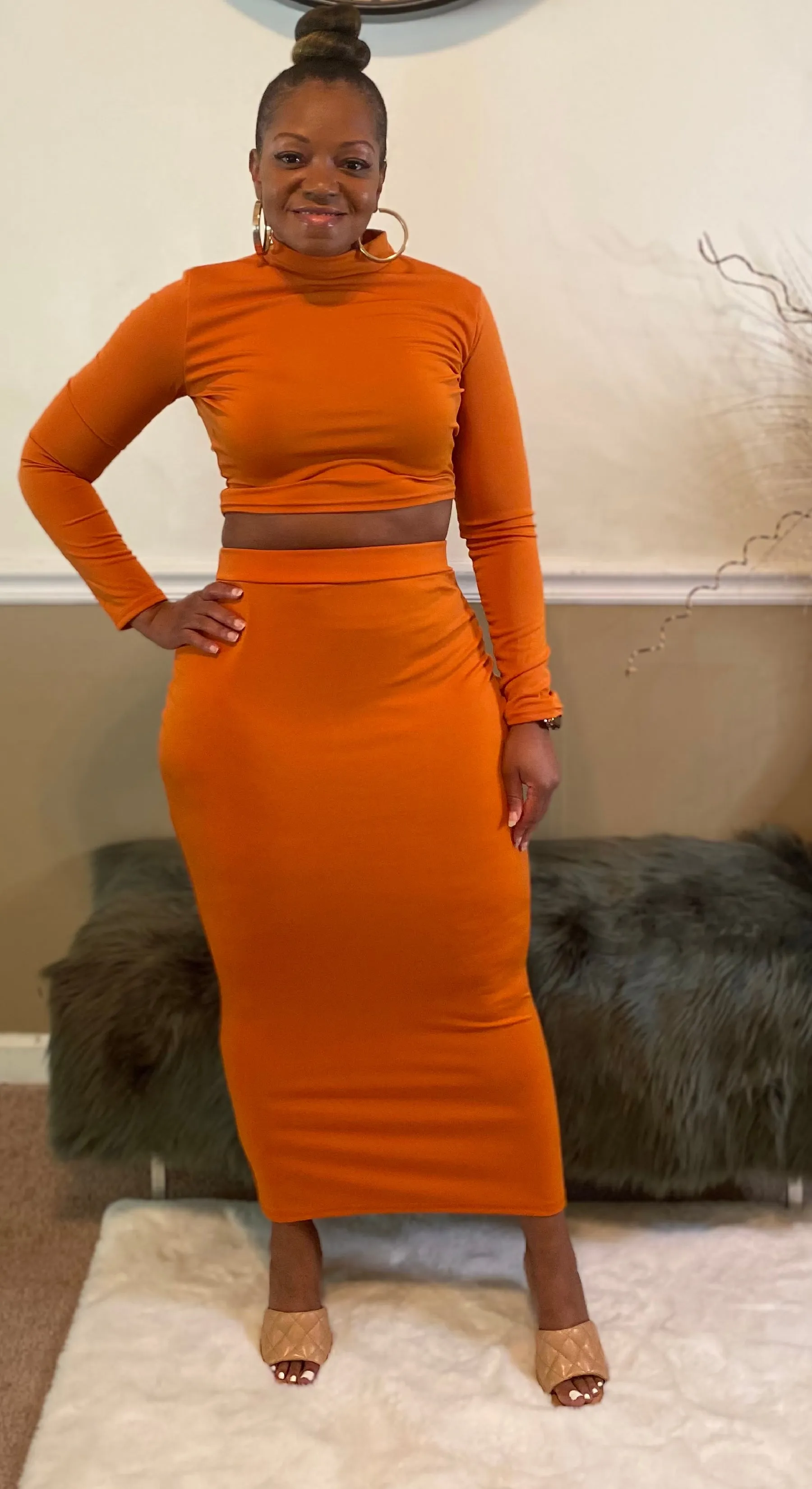 Long Sleeve Crop Burnt Orange 2PC Set