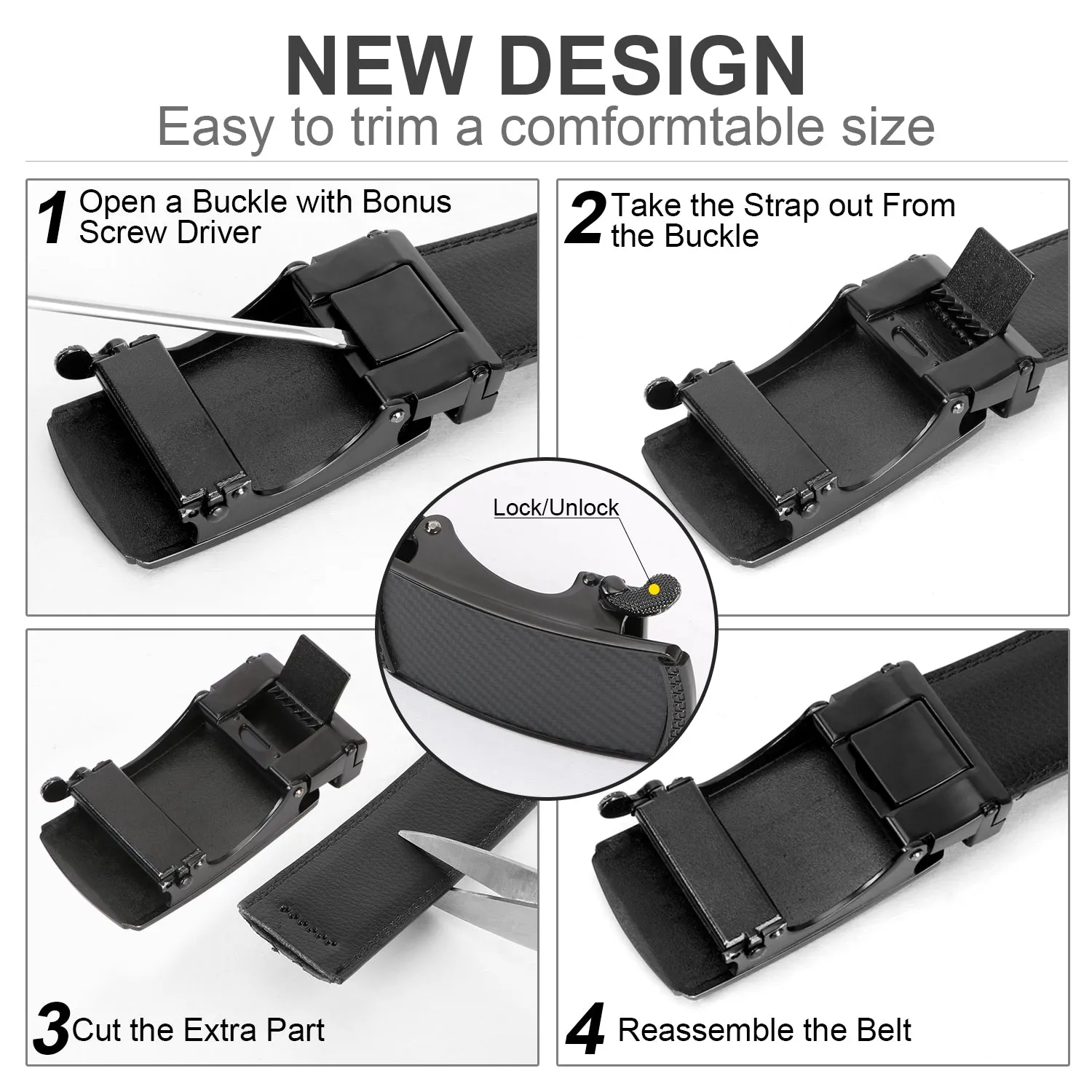 Men's Leather Ratchet Dress Belt with Automatic Buckle in Gift Box by JASGOOD