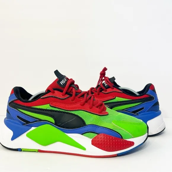 Men’s Puma RS-X³ Tailored Sneakers Fluo Green Black-Dazzling Blue Men’s Size 7.5