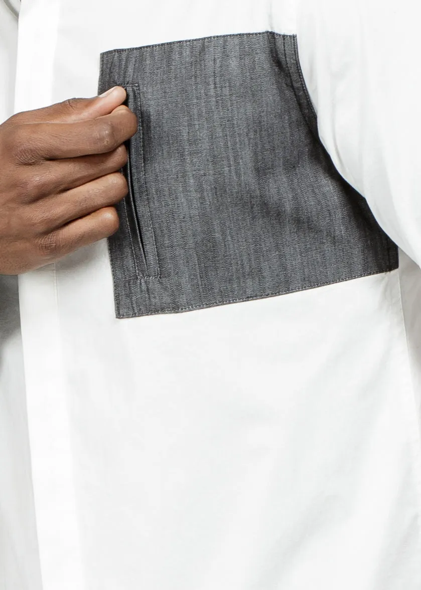 Men's Zip Pocket Button Up in White Grey