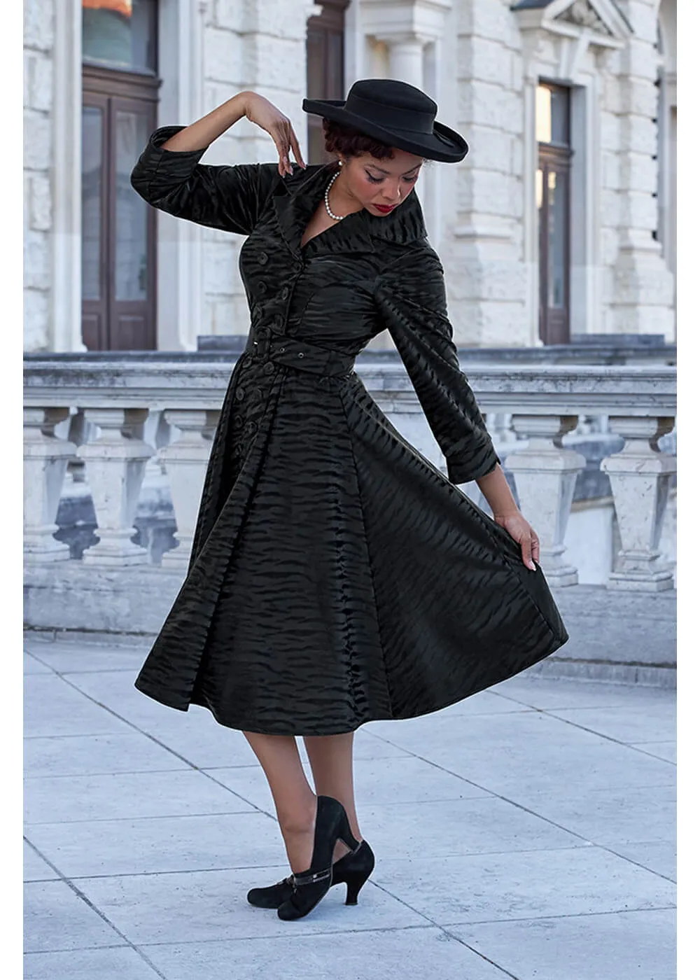 Miss Candyfloss Magena Lou Tiger 50's Swing Coat Dress Black