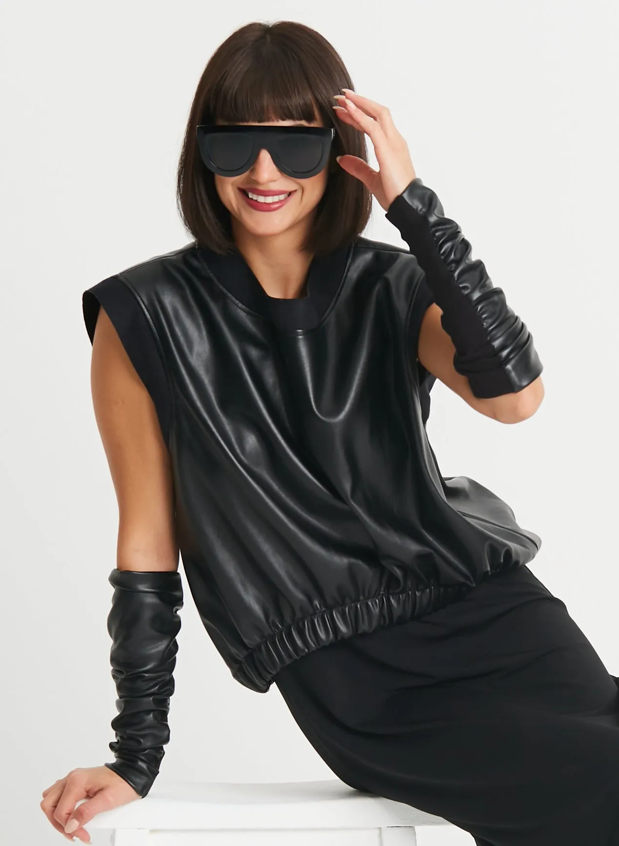 Vegan Leather Pop Over Vest