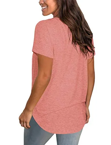 WEESO Womens T Shirts V Neck Tops Short Sleeve Ladies Summer Tunic Loose Fit Tee Coral XXL